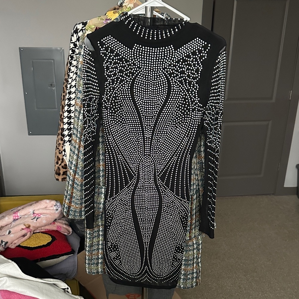 Elegant Black and White Studded Dress